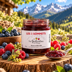 Les 3 Sommets – Confiture artisanale Myrtille, Framboise & Génépi de l’Ubaye